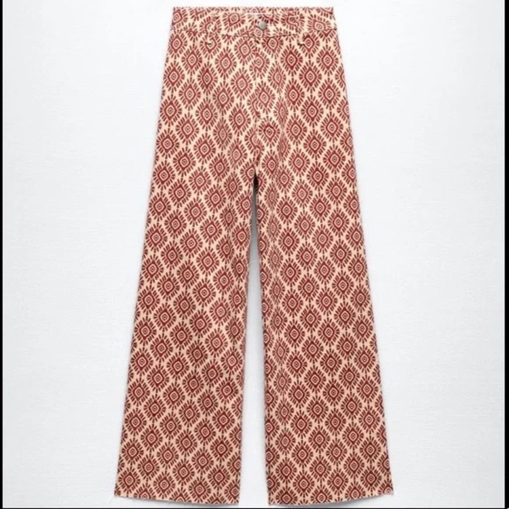 Zara Red and Cream Wide Leg Pants
